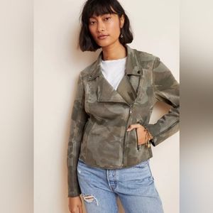 Anthropologie MARRAKECH Camo Sueded Moto Jacket Pockets XS
